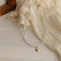 Plastic Pearl Necklace with Zinc Alloy Double Layer & fashion jewelry & for woman white Length Approx 17 Inch Sold By PC