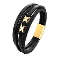 PU Leather Cord Bracelets with 316L Stainless Steel Letter X Vacuum Ion Plating & for man Sold By PC