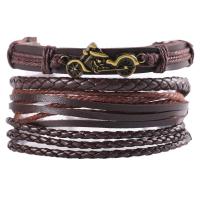 Leather Bracelet Set with Zinc Alloy Motorcycle 4 pieces & punk style & Unisex Length Approx 6.5-8.5 Inch Sold By Set