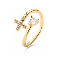 Brass Cuff Finger Ring real gold plated & micro pave cubic zirconia & for woman US Ring .5-9 Sold By PC