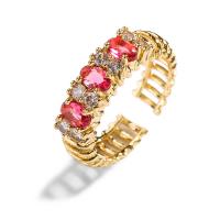 Brass Cuff Finger Ring 18K gold plated & micro pave cubic zirconia & for woman US Ring .5-9 Sold By PC