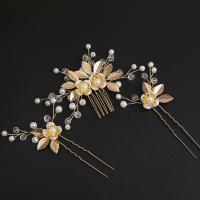 Mixed Hair Accessories, Brass, hair comb & hair stick, with Crystal & Plastic Pearl, handmade, three pieces & fashion jewelry & for woman, golden, nickel, lead & cadmium free, 100*75mm,100*50mm, Sold By Set