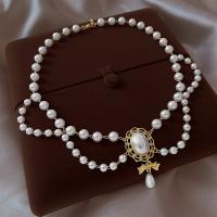 Collar de perlas de plástico, aleación de zinc, con Perlas plásticas, con 5.5cm extender cadena, chapado en color dorado, Joyería & para mujer, Blanco, libre de níquel, plomo & cadmio, longitud aproximado 42 cm, Vendido por UD