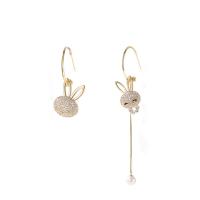 asymmetrische oorbellen, Zinc Alloy, Konijn, gold plated, mode sieraden & voor vrouw & met strass, nikkel, lood en cadmium vrij, 4.5x1.5cm,8.9x2.3cm, Verkocht door pair