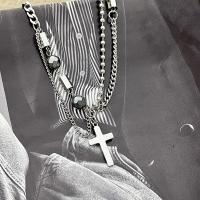 Collier de couple, Acier titane, avec 1.97inch chaînes de rallonge, croix, Double couche & bijoux de mode & unisexe, Vendu par Environ 18.5 pouce brin