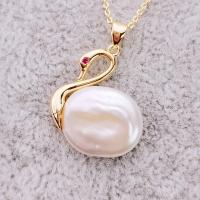 Freshwater Pearl Brass Necklace with Copper Alloy Swan gold color plated fashion jewelry & for woman white 15-16mm Length Approx 47 cm Sold By PC