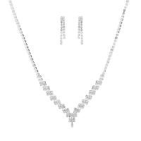 Rhinestone Jewelry Sets earring & necklace with Brass silver color plated for woman 9cm Length 45 cm Sold By Set