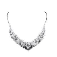 Rhinestone Jewelry Sets earring & necklace with Brass silver color plated for woman 15.5cm Length 48 cm Sold By Set
