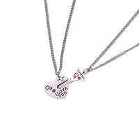 Titanium Steel Couple Necklace heart and key polished 2 pieces & sideways chain & with letter pattern & for couple & enamel original color Length Approx 23.6 Inch Sold By PC