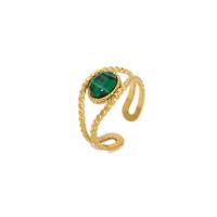 304 roestvrij staal Manchet Finger Ring, met Natuursteen, echt goud verguld, verstelbaar & voor vrouw & hol, meer kleuren voor de keuze, 11x9.40mm, Verkocht door PC