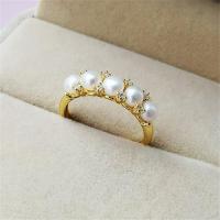 Freshwater Pearl Finger Ring with Copper Alloy gold color plated fashion jewelry & for woman white 4mm Sold By PC