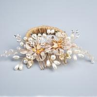 Bridal Decorative Hair Comb Zinc Alloy with Plastic Pearl handmade fashion jewelry & for woman & with rhinestone golden nickel lead & cadmium free Sold By PC