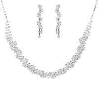 Rhinestone Jewelry Sets earring & necklace with Brass silver color plated for woman 16.5cm Length 45 cm Sold By Set