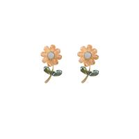 Zinc Alloy Stud Earring with Crystal Sunflower gold color plated micro pave cubic zirconia & for woman Sold By Pair