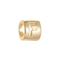 miçangas ocas de bronze, cobre, Coluna, cromado de cor dourada, letras são da a Z & DIY & vazio, dourado, níquel, chumbo e cádmio livre, 6.50x7.50mm, Buraco:Aprox 4.7mm, vendido por PC
