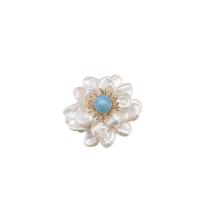 Freshwater Pearl Brooch with Aquamarine & Brass Flower 18K gold plated fashion jewelry & for woman 40mm Sold By PC