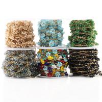 Chaîne de perles de pierre gemme, Acier inoxydable 304, avec cristal, fleur, Plaqué d'or 18K, DIY, plus de couleurs à choisir, Vendu par m