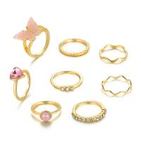 Zestaw pierścieni stopowych cynku, Stop cynku, ze Akryl, Platerowane w kolorze złota, 8 sztuk & biżuteria moda & dla kobiety & z kamieniem, dwóch różnych kolorach, otwór:około 1.7mm, sprzedane przez Ustaw