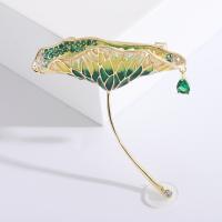 Fashion Brooch Jewelry Brass Lotus Leaf gold color plated fashion jewelry & micro pave cubic zirconia & for woman & enamel green nickel lead & cadmium free Sold By PC