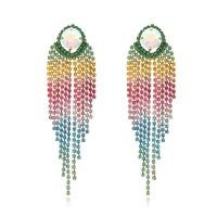Fashion Fringe Earrings Iron fashion jewelry & with rhinestone multi-colored Sold By Pair