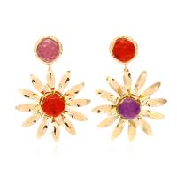 Iron Earring with Resin Flower plated fashion jewelry multi-colored Sold By Pair