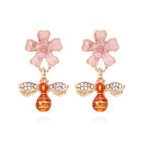 Zinc Alloy Drop Earrings Insect plated fashion jewelry & with rhinestone nickel lead & cadmium free Sold By Pair