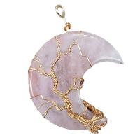 Rose Quartz Pendant with Zinc Alloy gold color plated Natural & fashion jewelry & DIY & for woman pink Sold By PC