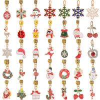European Style Zinc Alloy Dangle Beads gold color plated Christmas Design & DIY & enamel & with rhinestone & hollow nickel lead & cadmium free 10-30mm Sold By PC