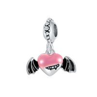 European Style Zinc Alloy Dangle Beads Heart silver color plated DIY & enamel pink nickel lead & cadmium free 10-30mm Sold By PC