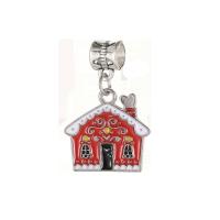 European Style Zinc Alloy Dangle Beads House silver color plated DIY & enamel red nickel lead & cadmium free Sold By PC