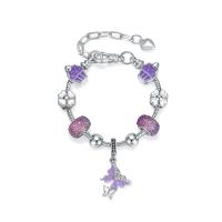 Zinc Alloy European Bracelet with Resin Rhinestone Butterfly silver color plated & for woman & enamel & with rhinestone purple nickel lead & cadmium free Sold By PC