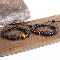 Natural Tiger Eye Bracelets Gold Obsidian with Tiger Eye & Nylon Cord & Wood & Zinc Alloy handmade fashion jewelry & for woman Sold Per 15-32 cm Strand