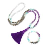 Crystal Necklace Amethyst with Polyester Yarns & Howlite & ​Amazonite​ & Labradorite & Zinc Alloy handmade Natural & fashion jewelry & for woman multi-colored Sold By Strand