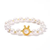 South Sea Shell Bracelets Shell Pearl with Brass & Zinc Alloy Round gold color plated fashion jewelry & for woman white 8mm Length Approx 19 cm Sold By PC