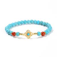 Fashion Turquoise Bracelets Blue Turquoise with Brass Ruyi gold color plated fashion jewelry & for woman blue 6mm 10mm Length Approx 19 cm Sold By PC