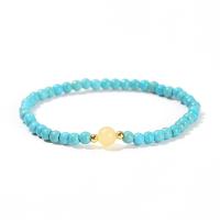 Fashion Turquoise Bracelets Blue Turquoise with Pale Brown Jade & Brass Round gold color plated fashion jewelry & for woman blue 4mm 6mm Length Approx 19 cm Sold By PC