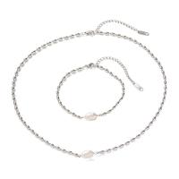 Fashion Stainless Steel Jewelry Sets 304 Stainless Steel with Freshwater Pearl with 2.16inch 1.97inch extender chain fashion jewelry & for woman Sold Per Approx 7.09 Inch Approx 16.14 Inch Strand