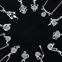 925 Sterling Sølv vedhæng, platineret, stjernebillede smykker & forskellige stilarter for valg & for kvinde & med cubic zirconia, Hole:Ca. 5mm, 2pc'er/Lot, Solgt af Lot