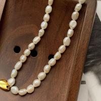 Slatkovodni Pearl Ogrlica, s Titanium Čelik, Suza, real pozlatom, modni nakit & za žene, Dužina Približno 15.7 inčni, Prodano By PC