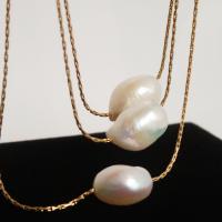Sladkovodní Pearl Náhrdelník, s Titanium ocel, skutečný pozlacené, módní šperky & pro ženy, Délka Cca 15.7 inch, Prodáno By PC