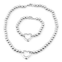 316L Stainless Steel Jewelry Set bracelet & necklace Heart polished 2 pieces & ball chain & for woman original color 6mm Length Approx 18.1 Inch Approx 7.9 Inch Sold By Set