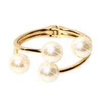 Zinc Alloy Bangle with Plastic Pearl Round gold color plated fashion jewelry & for woman white nickel lead & cadmium free Sold By PC