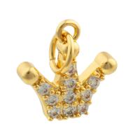 Rhinestone Brass Vedhæng, Messing, Crown, guldfarve belagt, mode smykker & du kan DIY & med rhinestone, nikkel, bly & cadmium fri, 12x11x3mm, Solgt af PC