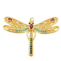 Rhinestone Brass Pendants Dragonfly gold color plated fashion jewelry & DIY & with rhinestone mixed colors nickel lead & cadmium free Sold By PC