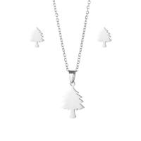Fashion Stainless Steel Jewelry Sets Stud Earring & necklace 304 Stainless Steel Christmas Tree 2 pieces & fashion jewelry & for woman silver color Length Approx 17.72 Inch Sold By Set