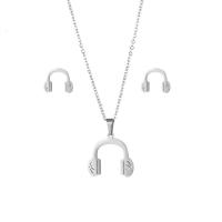Stainless Steel Nakit Kompleti, Stud naušnica & ogrlica, 304 nehrđajućeg čelika, 2 komada & modni nakit & za žene, srebro, Dužina Približno 17.72 inčni, Prodano By Set