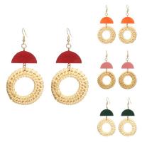 Wood Earring with Bamboo & Zinc Alloy Donut gold color plated for woman & hollow Sold By Pair