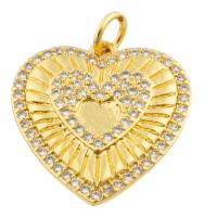 Rhinestone Brass Vedhæng, Messing, Heart, guldfarve belagt, mode smykker & du kan DIY & med rhinestone, nikkel, bly & cadmium fri, 19x18x2mm, Solgt af PC