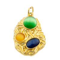 Brass Jewelry Pendants with Cats Eye gold color plated fashion jewelry & DIY mixed colors nickel lead & cadmium free Sold By PC