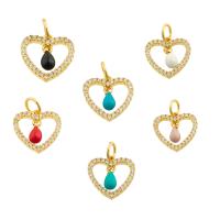 Rhinestone Brass Pendants Heart gold color plated fashion jewelry & DIY & enamel & with rhinestone nickel lead & cadmium free Sold By PC